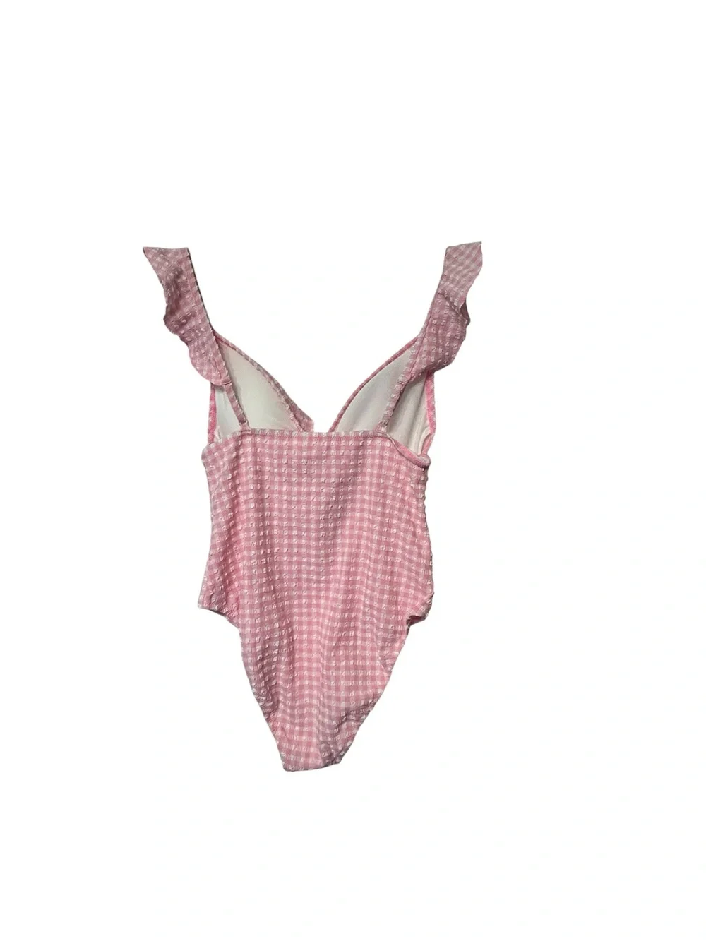 J. Crew NWT PINK Ruffle plunging V-neck one-piece swimsuit in puckered gingham
